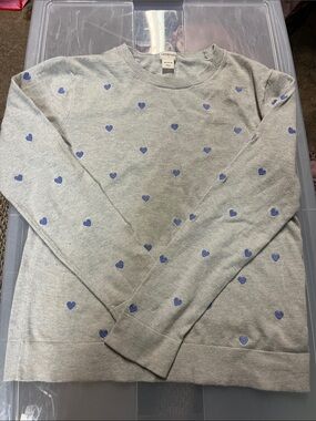 Crewcuts Gray Knit Pullover with Blue Heart Motif